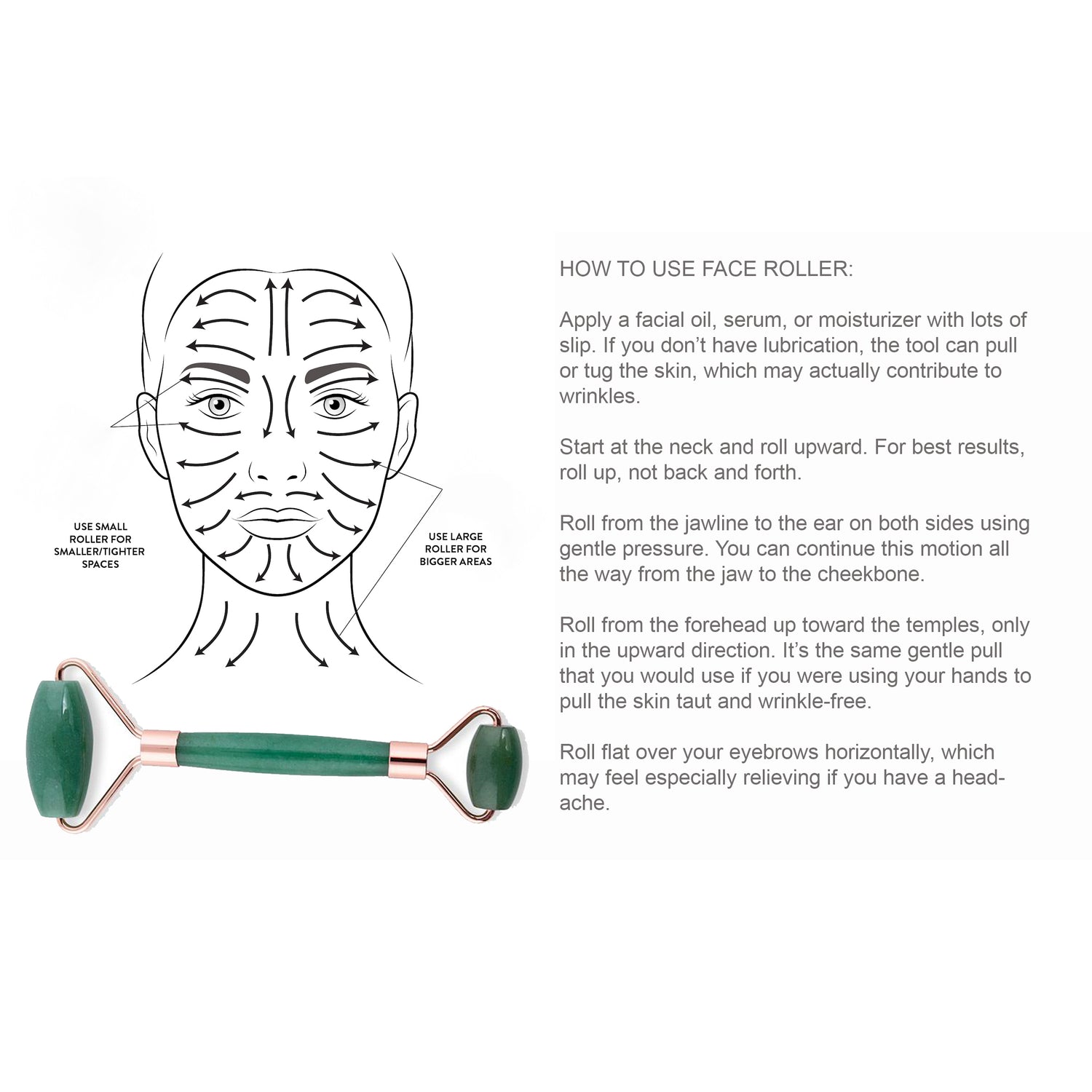 Veido Masažuoklis Žaliajo Aventurino "Green Aventurine Face Roller" dengtas rožiniu auksu