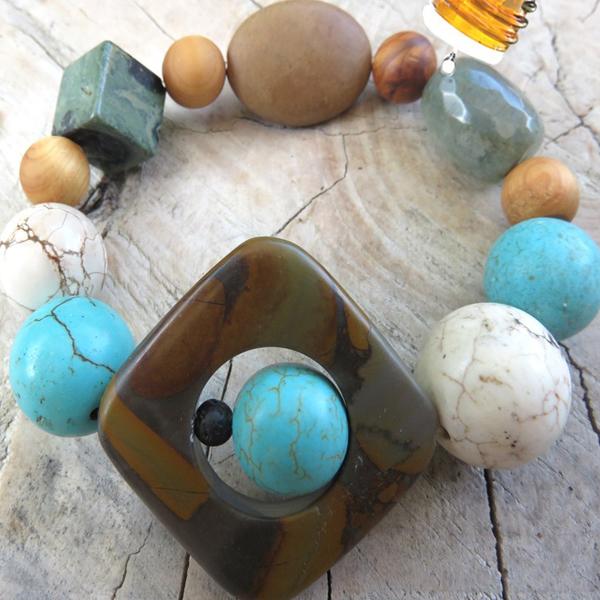 Best Natures all Natural Aromatherapy Bracelet with Cedar Wood Beads, Agate, Turquoise Howlite, ant other semi precious stones ...