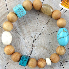  Bracelet with Cedar Wood Beads, Turquoise Howlite, ant other semi precious stones ...