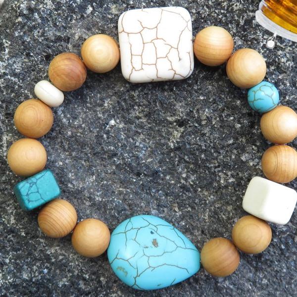 Best Natures all Natural Aromatherapy Bracelet with Cedar Wood Beads, Turquoise Howlite, ant other semi precious stones ...