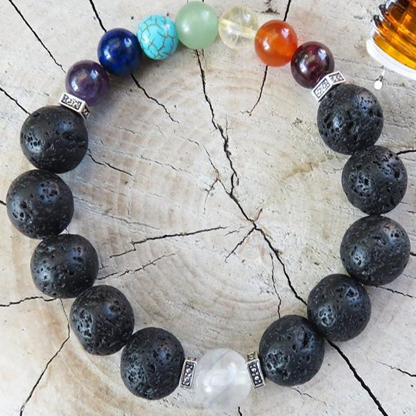 Aromatherapy with Amethyst, Lapis Lazuli, Turquoise Howlite, Green Avanturine, Citrine, Carnelian, Garnet, Quartz Crystal and Lava Beads.